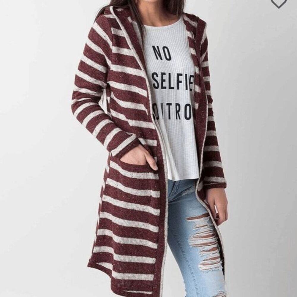 Anama Striped Hooded Sweater Cardigan Open Front Stripes Anthropologie Size Smal